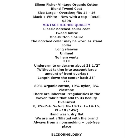 $398 Eileen Fisher Vintage Coat Large Tweed Organic Cotton Notch or Stand Collar - Picture 2 of 16